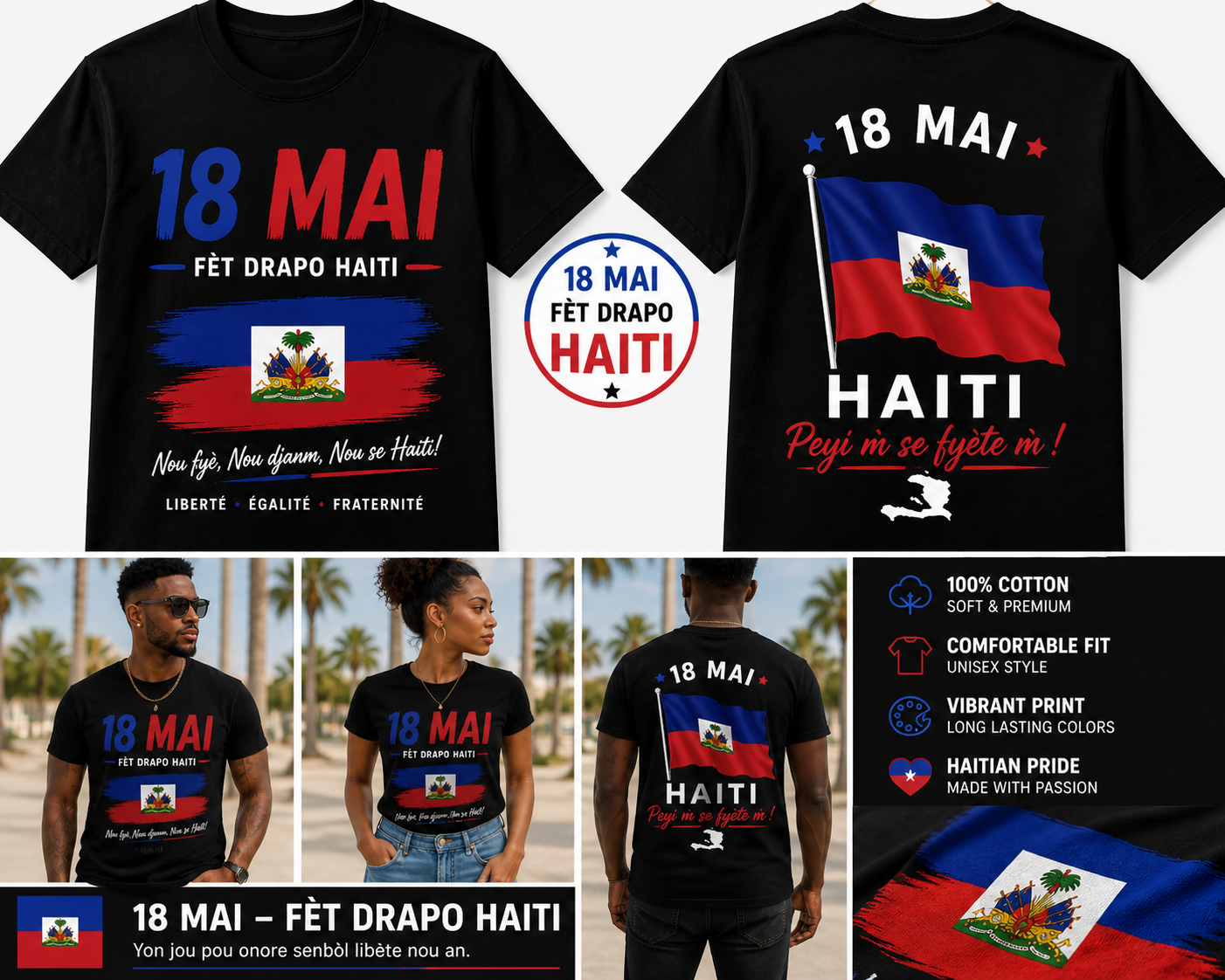 18 Mai Haiti Flag T-Shirt 🇭🇹
